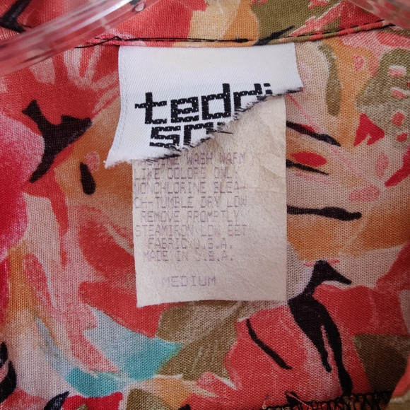 Vintage Floral Blouse / 80s / Red / Yellow & Green / Medium - Picture 5 of 5